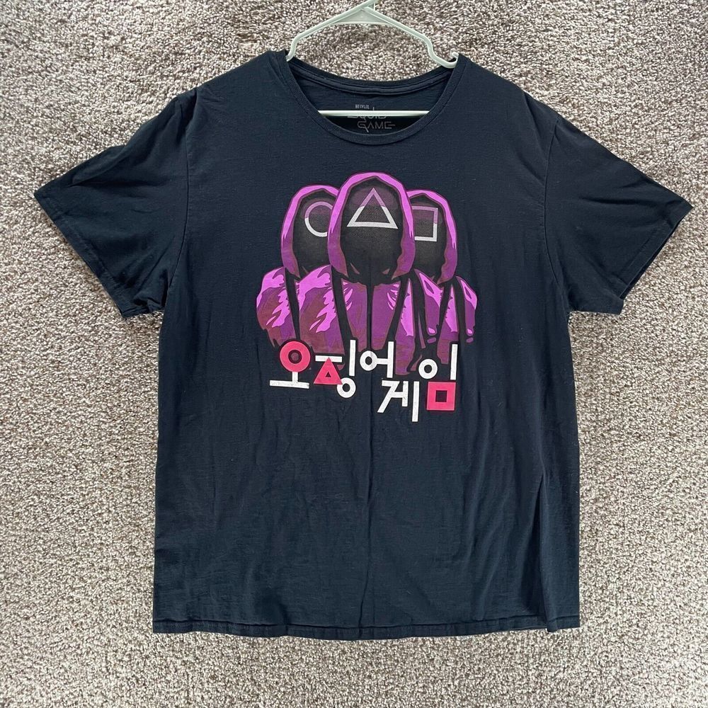 Squid Game Shirt Mens Extra Large‎ Black Short Sleeve Cotton Casual Logo Crew